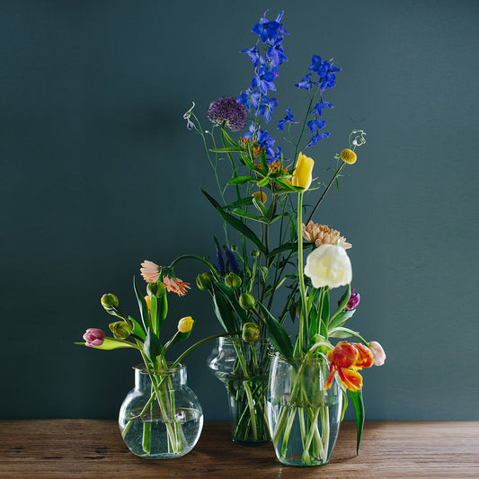 Bouquets arranged with 3 sizes of the brass Flower Constellations - flower tools for effortless arrangements with fewer flowers - design by House of Thol / Photograph by Masha Bakker