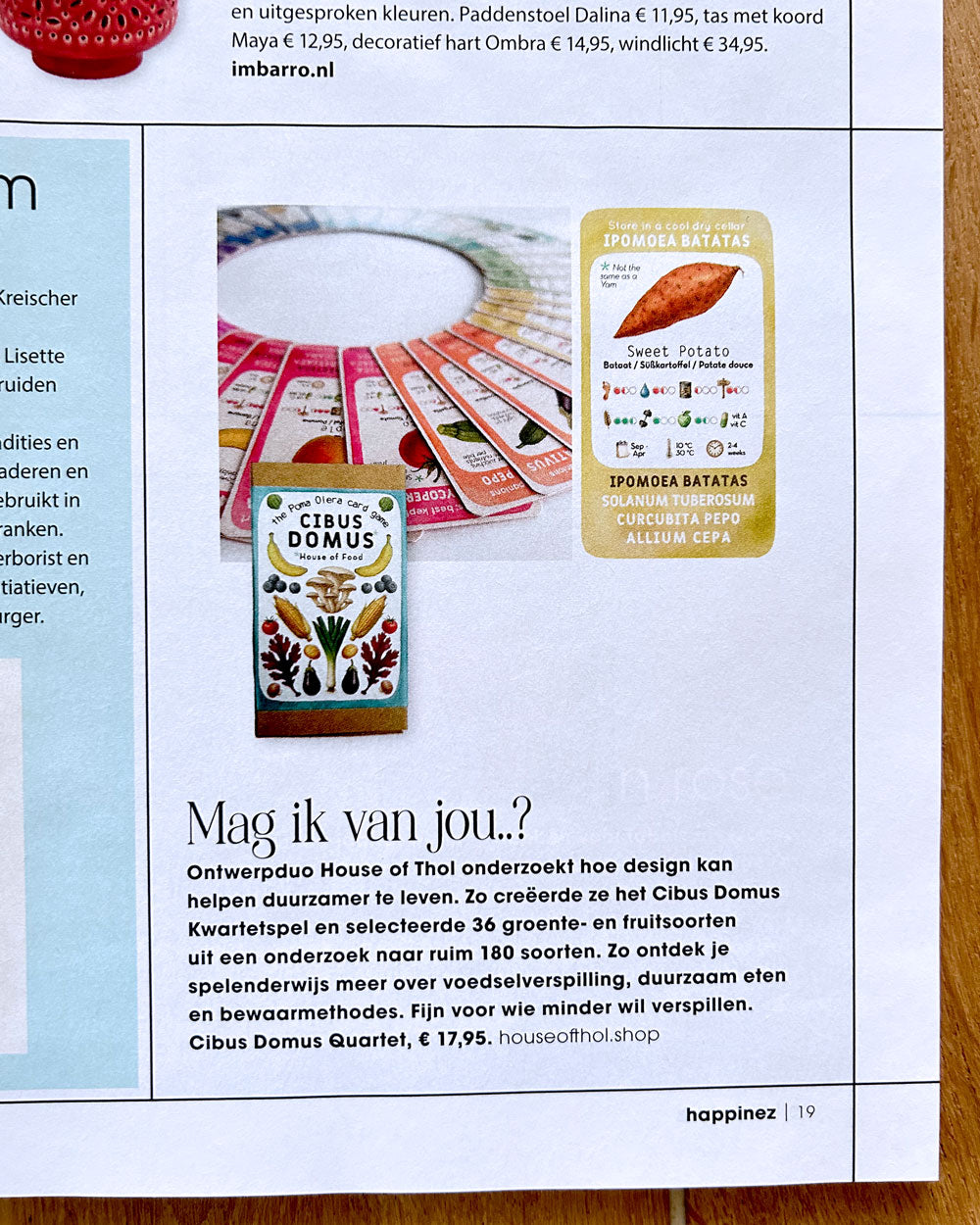 Cibus Domus Quartet food waste card game featured in Happinez magazine, September 2026